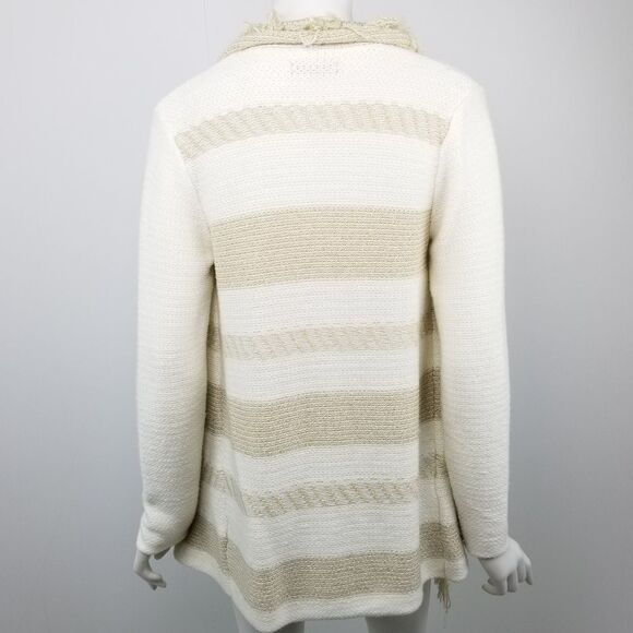 Ella Moss Gold Shimmer Striped Fringe Cardigan XS - Picture 7 of 7